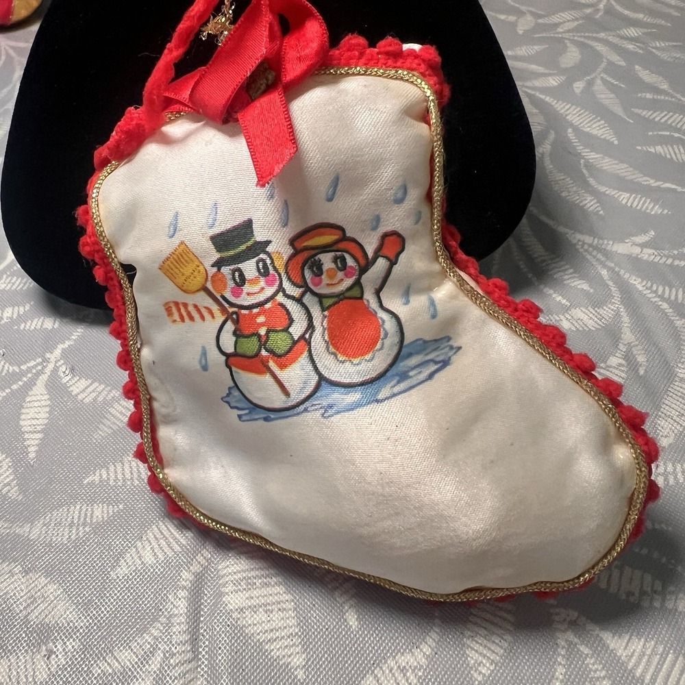 Vintage 1950s Satin Christmas Stocking Ornament 5" Handmade unique Kitschy